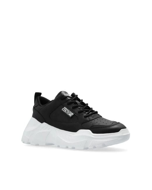 Versace Jeans Couture Black Leather Paneled Sneakers