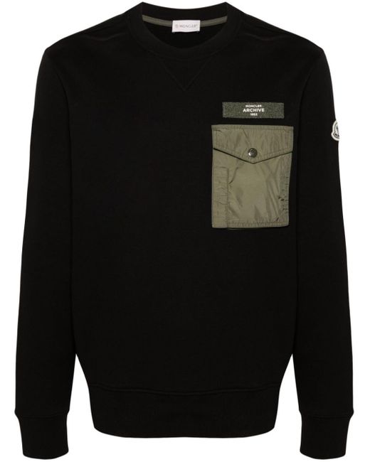 Moncler Black Logo-patch Cotton-blend Sweatshirt for men