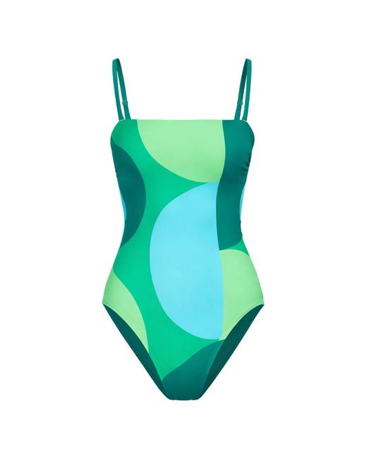 Seafolly Green Patterned Bandeau Swimsuit