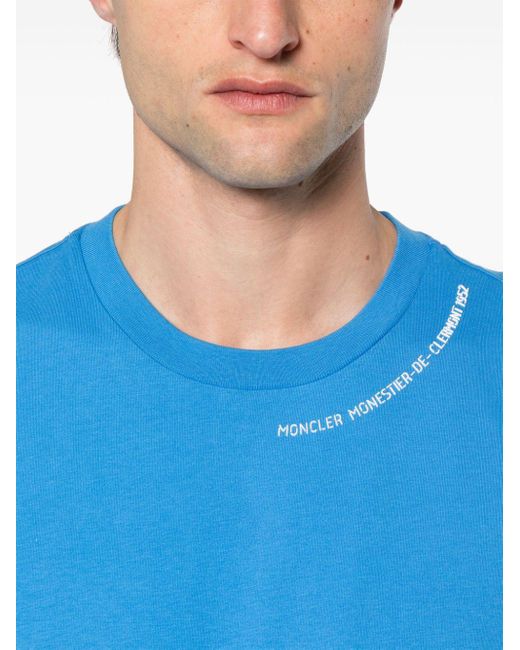Moncler Blue Rubberised-logo Cotton T-shirt for men