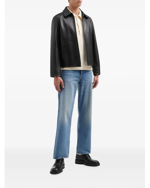 sunflower Black Leather Zip-Up Jacket for men
