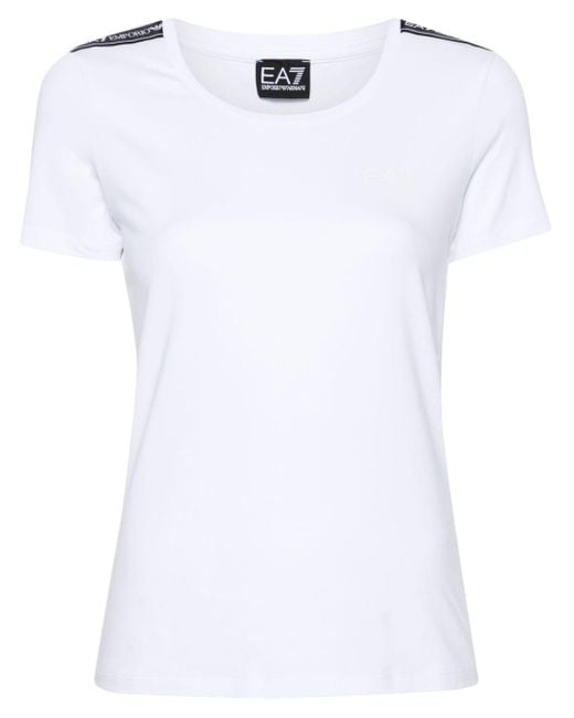 EA7 White T-Shirt mit Logo-Streifen