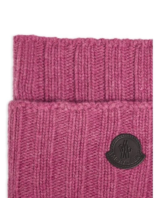 Moncler Purple Ribbed Logo Patch Beanie Hat for men
