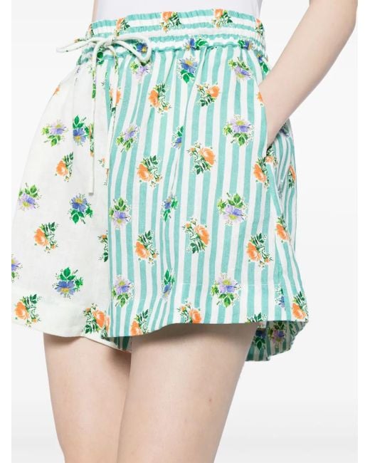 ALÉMAIS Green Floral-Print Linen Shorts