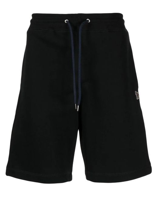 Paul Smith Black Zebra-Patch Organic-Cotton Track Shorts for men