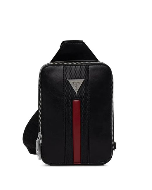 Guess Black Mini Torino Logo-Plaque Belt Bag for men