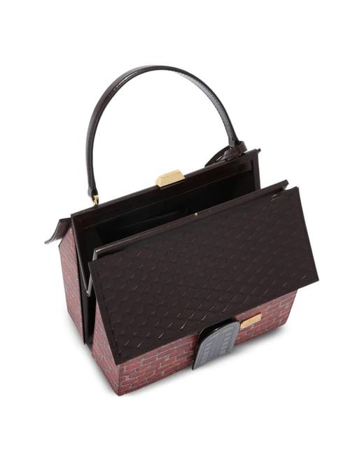 Moschino Black Brick-Print House-Shaped Tote Bag