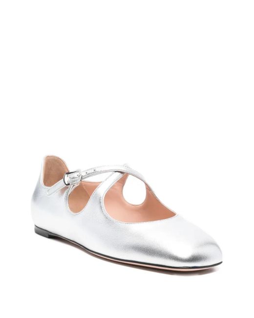 Bally White Buckle-Strap Leather Ballet Flats