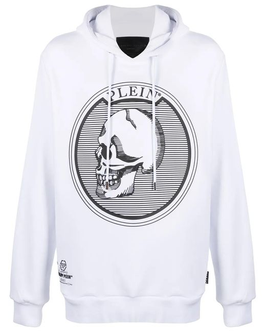 Philipp Plein Gray Outline Skull-Print Hoodie for men