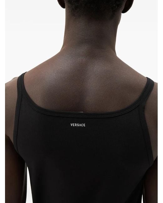 Versace Black Embroidered Cotton-Jersey Tank Top for men