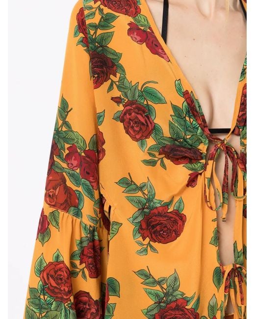 Amir Slama Orange Blouse Nouée À Fleurs