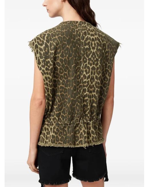 AllSaints Green Sofi Leopard-Print Camouflage Waistcoat