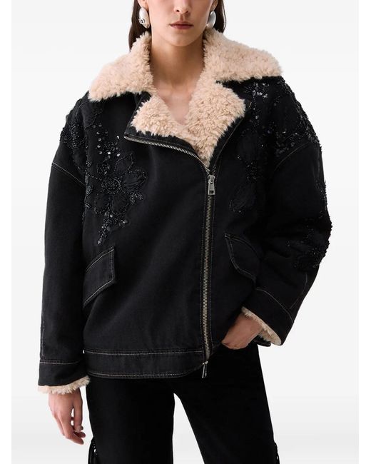 Liu Jo Black Denim Jacket With Teddy Inserts