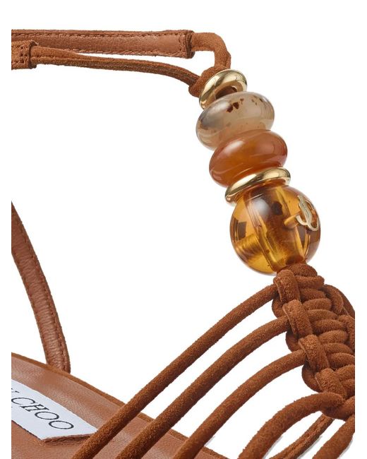 Jimmy Choo Brown Lemi Wedge 50 Tan Suede Wedge Sandals With Beads