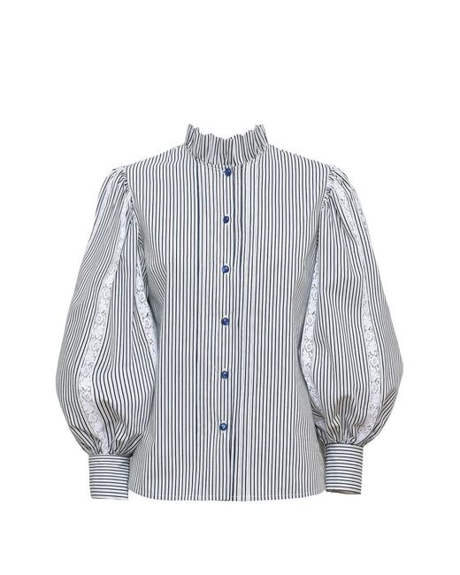 Loretta Caponi Gray Anastasia Striped Blouse