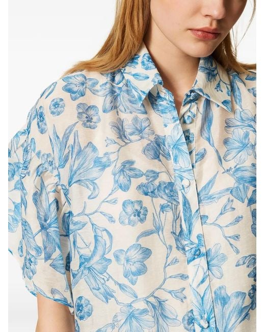Twinset Blue Short Floral Shirt Dress