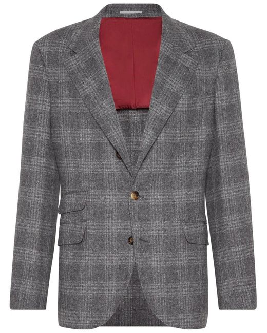 Brunello Cucinelli Gray Check Pattern Blazer for men