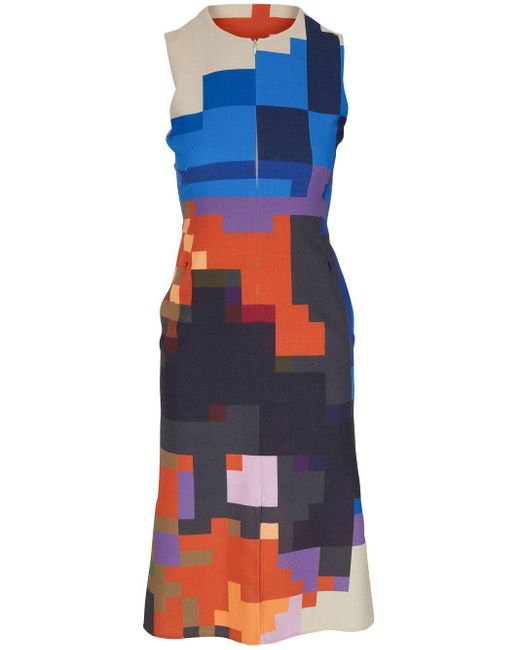 Akris Blue Pixelated-print Sleeveless Dress