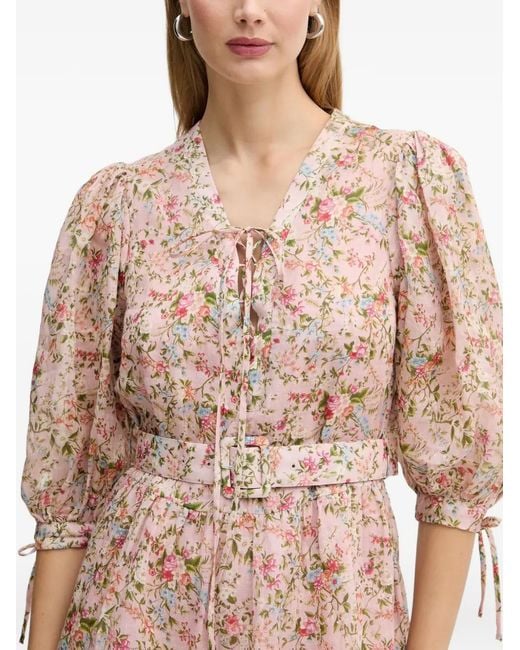 Silvian Heach Pink Geblümtes Midikleid Mit Gürtel