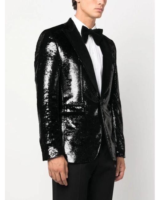 Philipp Plein Black Metallic-Effect Single-Breasted Blazer for men