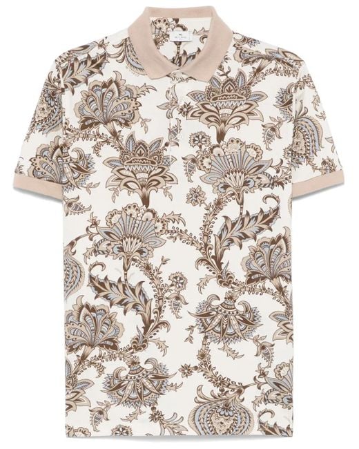 Etro White Paisley-Print Polo Shirt for men