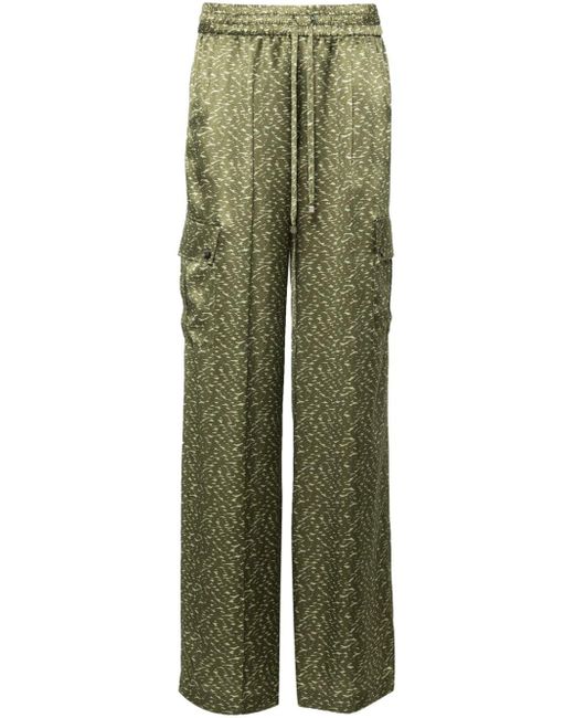 Kiton Green Abstract-print Silk Trousers