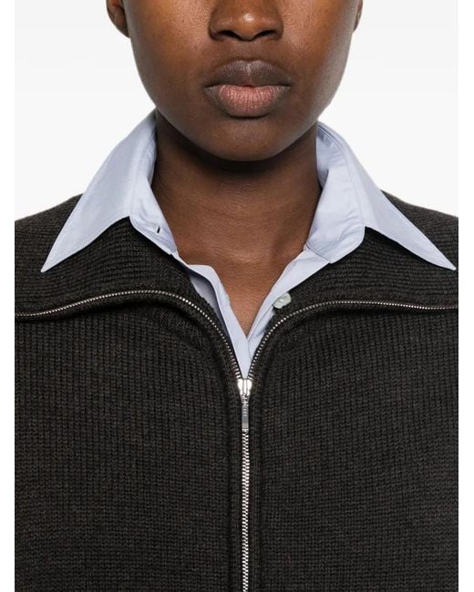 LAMRONS Black Flap-Pocket Zip-Up Cardigan