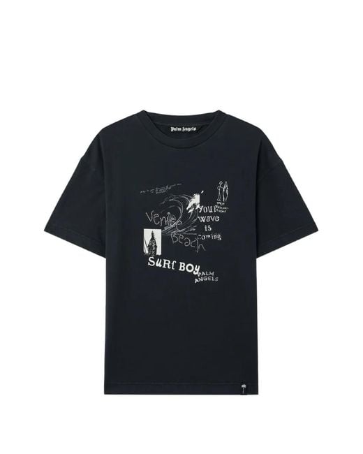 Palm Angels Black Surf Boy Regular Tee for men