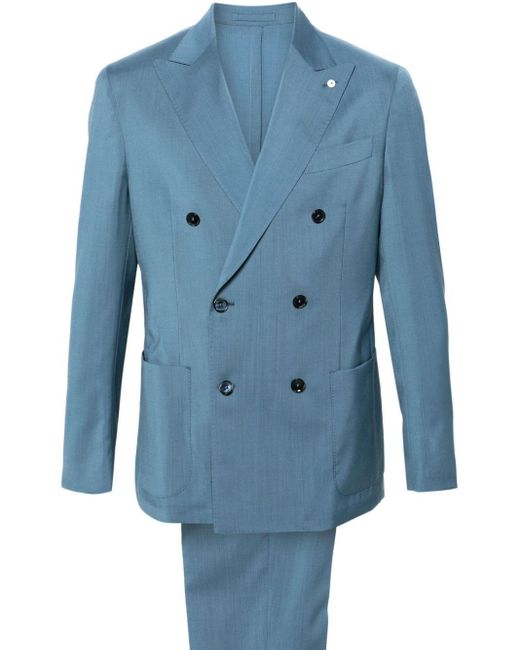 Luigi Bianchi Blue Double-breasted Virgin Wool Suit for men