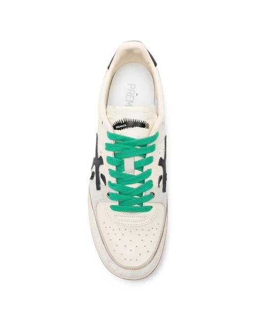 Premiata White Clay Logo-Patch Sneakers for men