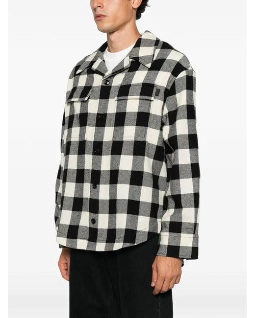 AMI Black Check-Pattern Flap-Pocket Overshirt for men