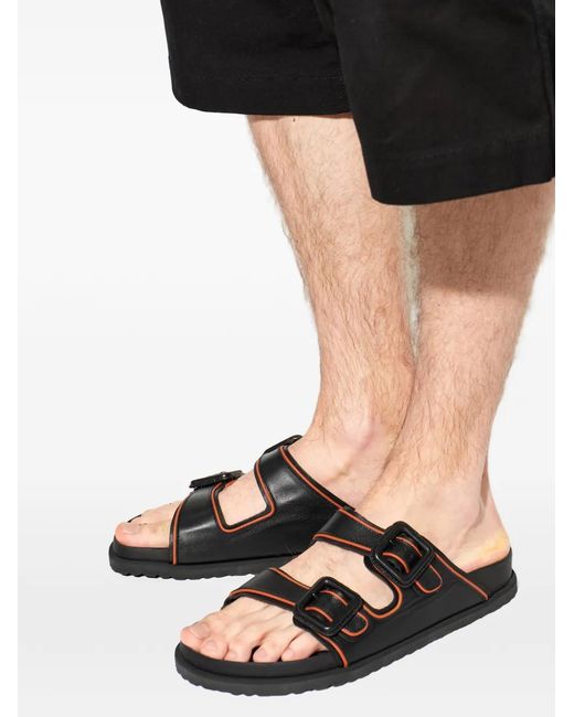 Birkenstock Black Arizona Buckle-Fastening Leather Slides for men