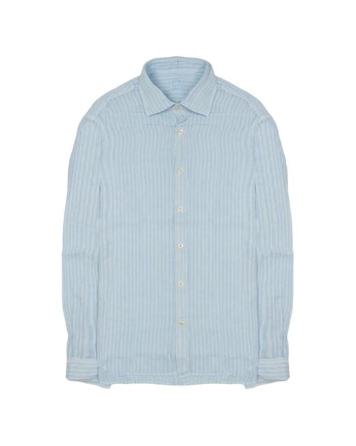 120% Lino Blue Vertical-Stripe Linen Shirt for men