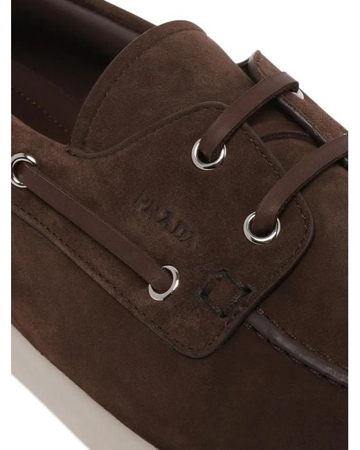 Prada Brown Lace-Up Boat Shoes for men