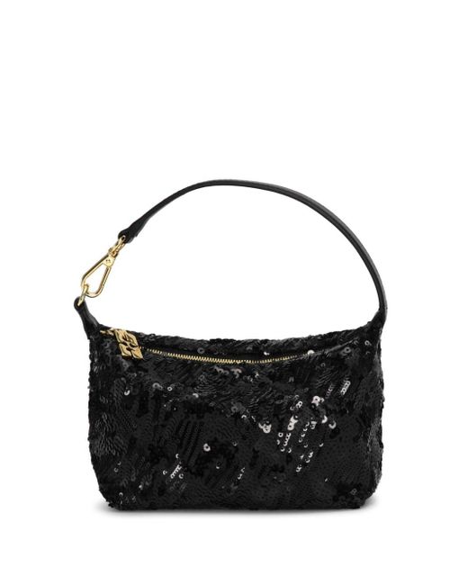 Ganni Small Butterfly Sequin-embellished Pouch in Black | Lyst