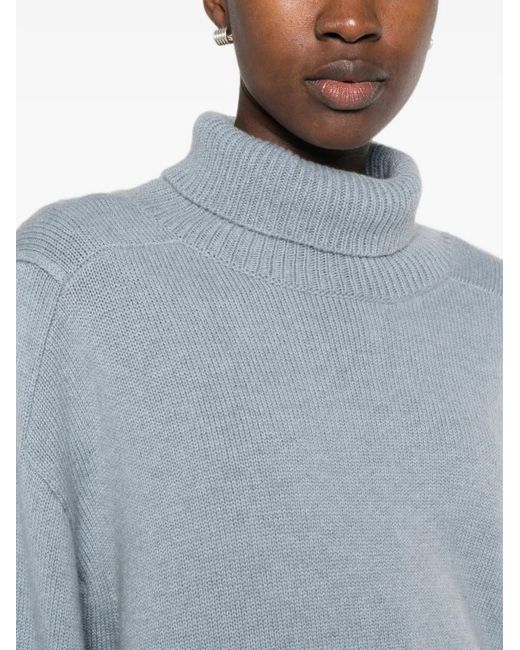 Bompard Blue Split-Sleeve High-Neck Sweater