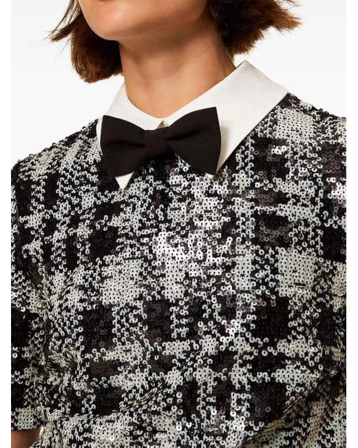 Twinset Black Sequin Check Pattern Mini Dress