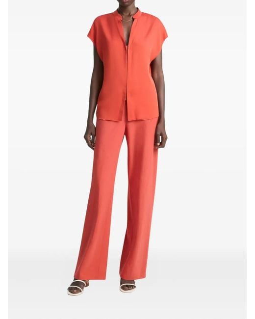 Vince Red Cap-Sleeve Placket Blouse