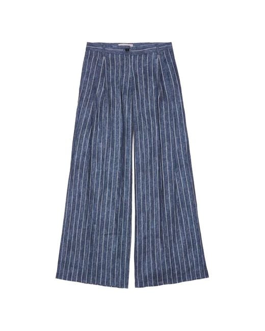 ERMANNO FIRENZE Blue Pinstripe-Pattern Pleated Pants