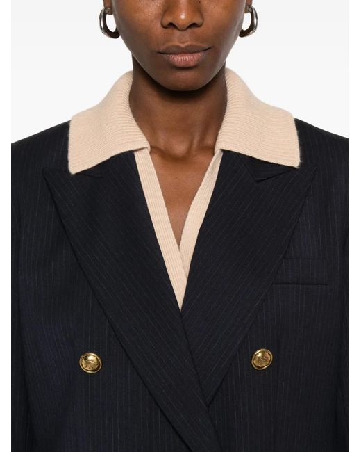 Sandro Blue Pinstripe Double-Breasted Blazer