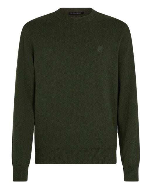 Karl Lagerfeld Green Logo Crew-Neck Sweater for men