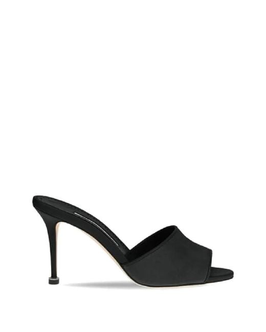 Manolo Blahnik Black Open-Toe Strap Sandals