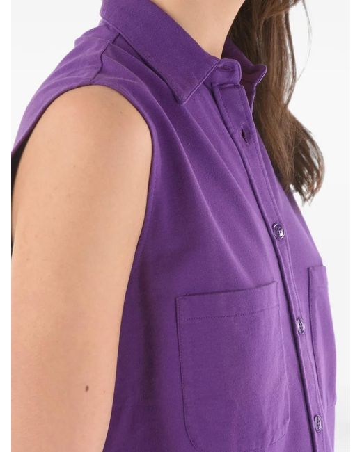 Woolrich Purple Sleeveless Chest-Pocket Shirt