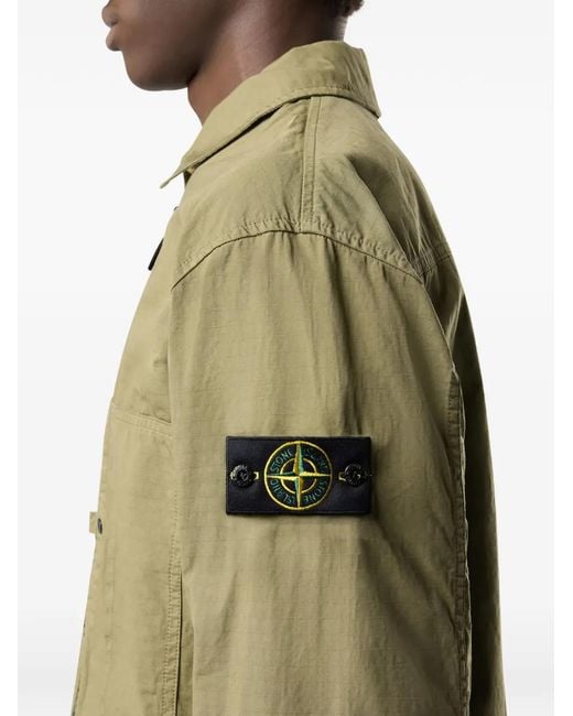 Stone Island Green Patch-Badge Zip-Up Overshirt for men