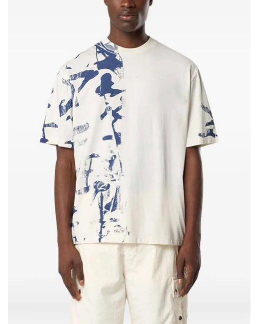 Stone Island White Camouflage-Print T-Shirt for men