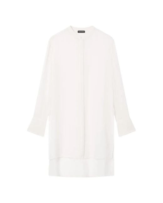 Emporio Armani White Band-Collar Chiffon Shirt