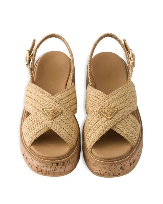 Prada Brown Crochet-Strap Sandals