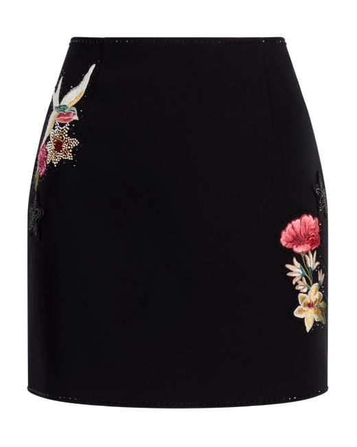 Cinq À Sept Western Amour Doris Mini-Rok Met Geborduurde Bloemen in het Black