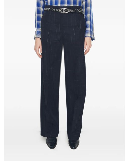 Tory Burch Blue Wide-Leg Plaid Palazzo Pants