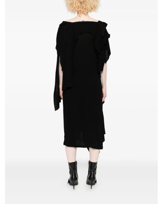Yohji Yamamoto ドレープ ラッフル ドレス Black